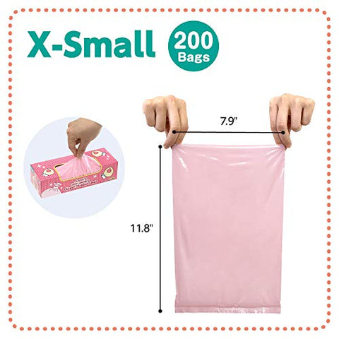 Amazing Odor Sealing Bags para Descarte de Fraldas de Bebê – Duráveis e sem Perfume [Tamanho: XS, Cor: Rosa] (200 unidades, Pacote de 1) (200 Sacos) - BOS