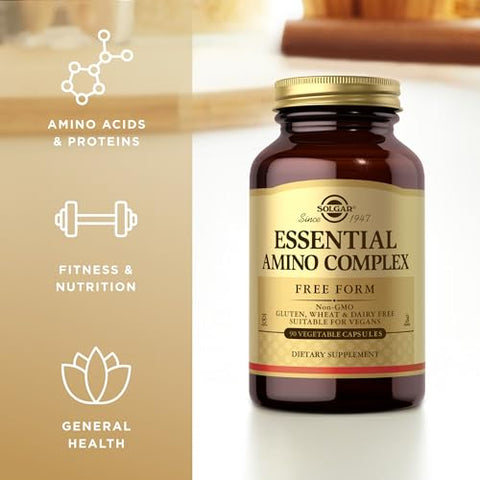 SOLGAR - Solgar Essential Amino Complex – 90 Cápsulas Vegetais, Pacote de 2 – Não-OGM, Vegano, Sem Glúten, Sem Laticínios, Kosher – 180 Porções Totais