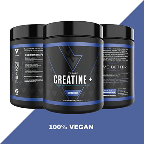 vedge - Vedge Nutrition Creatine em Pó | Creatina Vegana à Base de Plantas | Energia, Desempenho | 100% Natural | 300g