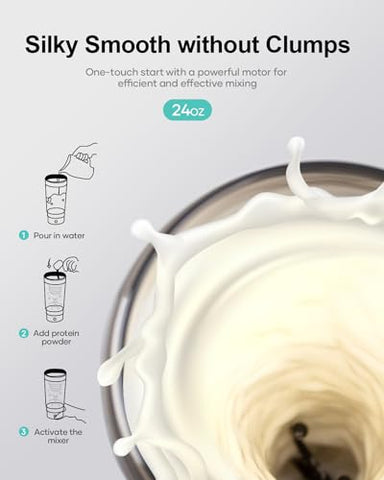 BUZIO - Buzio Garrafa Misturadora Elétrica de Proteína, 24 oz Garrafa Liquidificadora de Shake, Garrafas Liquidificadoras Recarregáveis por USB para Misturas de Proteína, Copos Misturadores, Garrafas Esportivas Portáteis Grandes Feitas com