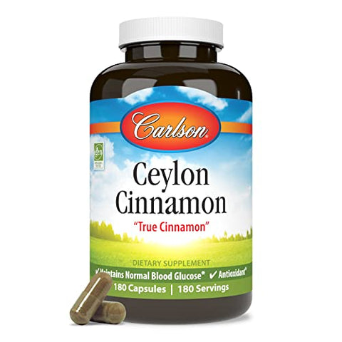 Cápsulas de Canela do Ceilão, Suplemento de Canela, 500 mg, Extrato de Canela em Cápsulas, Cápsulas de Canela do Ceilão, 180 cápsulas - Carlson