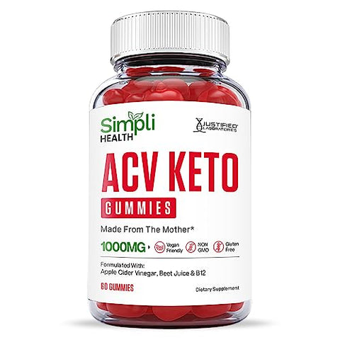 3 Pack) – Gomas ACV Keto Simpli Health 1000MG com Suco de Romã, Beterraba e Vitamina B12 – 180 Gomas - Justified Laboratories
