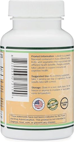 Luteolin 100mg – 120 Cápsulas, Livre de Glúten – Potentes Polifenóis Flavonoides para Suporte Cerebral e Cardiovascular - Double Wood Supplements