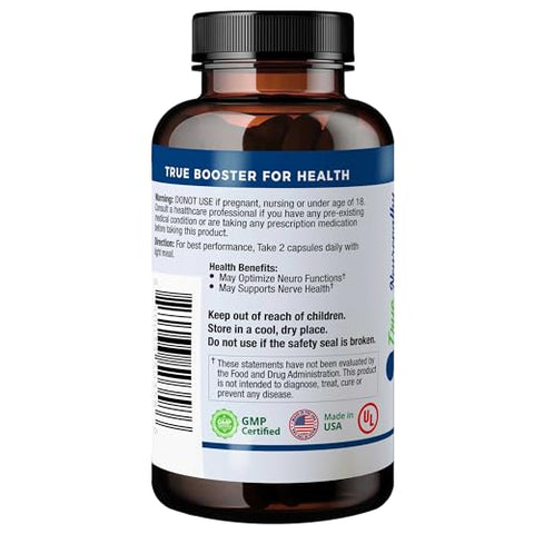 TRUEMED - Suplemento Neuro e Nerve Support de Alta Potência com Acetil-L-Carnitina, Tiamina, Piridoxina HCl e Vitamina B12 – 60 Cápsulas Vegetais