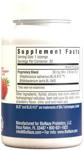 Bionaze - Oral Probiótico K12 para Sinusite, Pedras nas Amígdalas, Mau Hálito, Gotejamento Pós-nasal, Garganta, Boca, Dentes – Marca Probiótico Oral K12