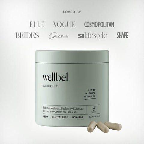 Suplemento Feminino para Cabelo, Pele e Unhas, Vegano, Sem Glúten, Não Transgênico 90 Cápsulas - WELLBEL