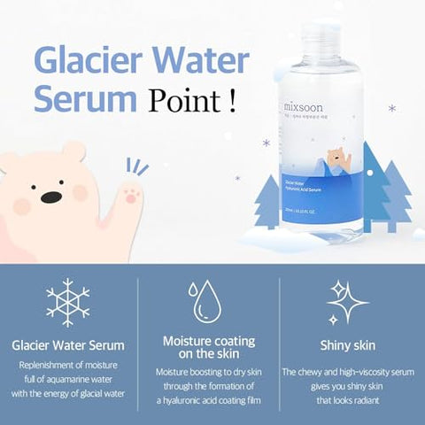 mixsoon - Mixsoon Glacier Water Serum Hialurônico para o Rosto Hidratante, Não Oleoso, Cuidados com a Pele Coreanos, Mega Tamanho 300ml