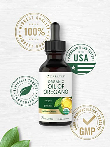 Óleo de Orégano Orgânico Carlyle | 60 ml Líquido | Vegano | Não-OGM, Sem Glúten Gotas
