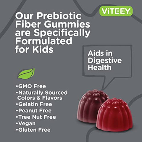 Viteey - Fibras Gomosas Prebióticas para Crianças – Alívio da Constipação, Suporte à Saúde Digestiva e Regularidade, Suporte Natural ao Peso – 4g de Fibras, Zero Açúcar Adicionado, Vegano, Sem Glúten – Delicioso