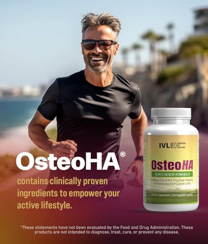 OsteoHA Fórmula para Saúde das Articulações – Suplementos para Suporte da Saúde das Articulações – com Ácido Hialurônico – Flexibilidade, Mobilidade, Estilo de Vida – com Boswellia, Vitamina C (120 Cápsulas Vegetais) - IVL