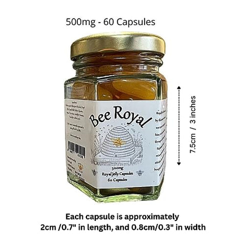 Bee Royal - Cápsulas de Geléia Real Fresca 500mg – 60 Cápsulas de 100% Geléia Real da Rainha Fresca, Não Liofilizada – Suporta Sistema Imunológico, Fertilidade, Gerenciamento de Energia, Reduz o Cansaço