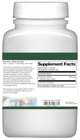 Terravita - Combinação de Valeriana e Lúpulo – 450 mg (100 Cápsulas) – Pacote com 3