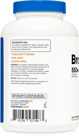 Bromelain Cápsulas (240 Cápsulas) – 550 MG Por Porção, Vegano, Não-OGM, Conforme GMP - Nutricost