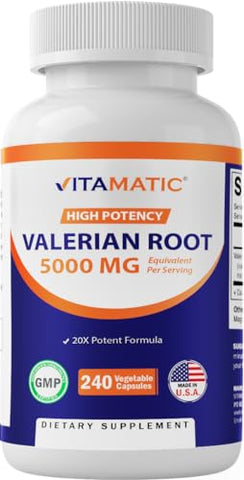 Raiz de Valeriana 5000 mg Equivalente por Cápsula – Extrato Concentrado 20X de 20:1 250mg – 240 Cápsulas - Vitamatic