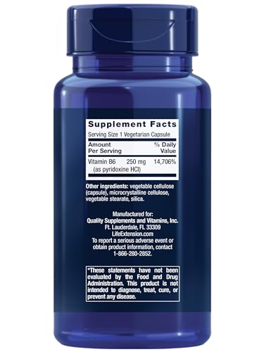 Vitamina B6 250 mg Life Extension – Para Saúde Cardiovascular