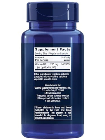 Vitamina B6 250 mg Life Extension – Para Saúde Cardiovascular