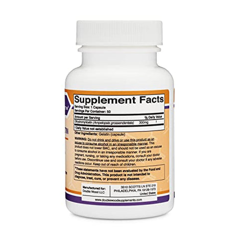 Double Wood Supplements - Dihydromyricetin (DHM) 50 Cápsulas, 300mg, Suporte ao Fígado (Testado por Terceiros)(DHM Depot) Não GMO, Sem Glúten (Desintoxicação e Limpeza do Fígado)
