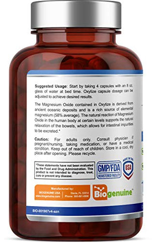 Biogenuine - Oxytize 750 mg 120 Vcaps – Limpeza Suave do Cólon à Base de Oxigênio com Óxido de Magnésio Natural – Favorece a Regularidade do Trato Digestivo Saudável