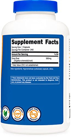Dong Quai 565mg – 240 Cápsulas (Angelica Sinensis) – Cápsulas Vegetarianas, Livre de Transgênicos, Sem Glúten - Nutricost