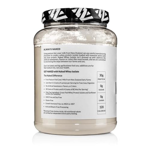 Naked Nutrition - Proteína Isolada Naked Whey – 2 Ingredientes, 30g Proteína de Pasto, Sem Sabor, Não Desnaturada, Sem GMO, Sem Soja, Sem Glúten, Sem Conservantes – 28 Porções