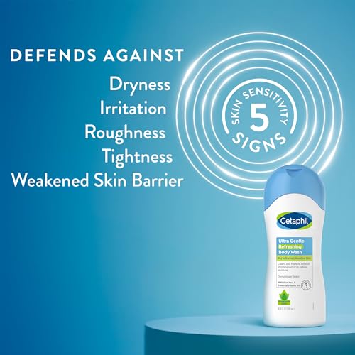 Body Wash Ultra Gentle Refrescante, Fragrância Refrescante Para Pele Seca a Normal, Sensível, 500ml Pack com Aloe Vera, Calêndula, Vitamina B5, Hipoalergênico - Cetaphil