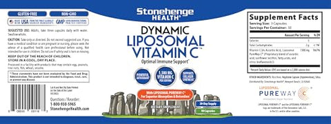 Stonehenge Health - Vitamina C Lipossomal Dinâmica 1500mg – 90 Cápsulas – Fórmula Avançada – Fosfolipídios de Girassol Não-OGM, Suporta Sistema Imunológico Saudável, Síntese de Colágeno e Cérebro