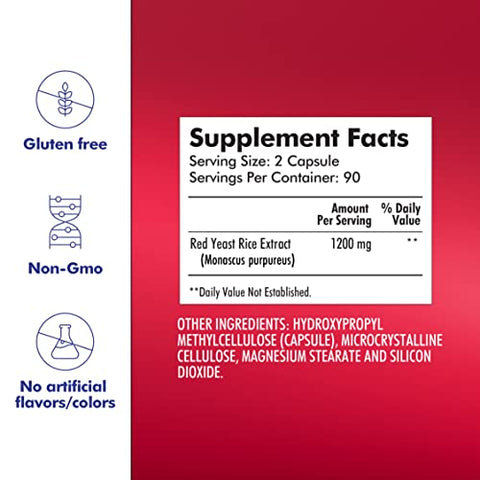 Red Yeast Rice – Suporte ao Sistema Cardiovascular, Suplemento Alimentar, 1200 mg por Porção, 180 Cápsulas, Livre de Transgênicos, Sem Glúten, Sem Sabores Artificiais - Santo Remedio