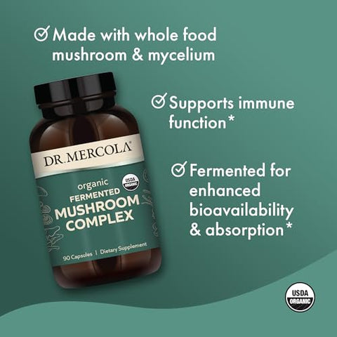 Complexo de Cogumelos Fermentados, 30 Porções (90 Cápsulas), Suporte à Saúde Imunológica e Digestiva, Livre de Transgênicos, Soja e Glúten - Dr. Mercola