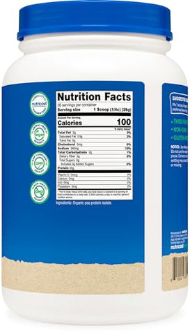 Proteína Isolada de Ervilha Orgânica em Pó (907g) – Sem Sabor, Certificado Orgânico USDA, Proteína Vegetal, Amigável para Vegetarianos, Livre de Glúten, Não-OGM - Nutricost