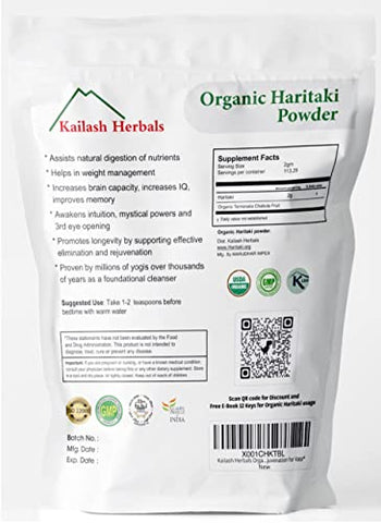 Kailash Herbals - Pó de Haritaki Orgânico Certificado pelo USDA, 454g – Terminalia chebula – Saúde Digestiva – Desintoxicação