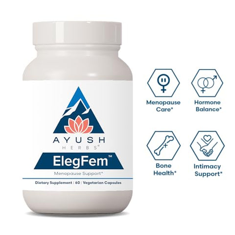 Eleg Fem – Cápsulas Vegetarianas para Menopausa, Equilíbrio Hormonal, 60 Cápsulas - Ayush Herbs