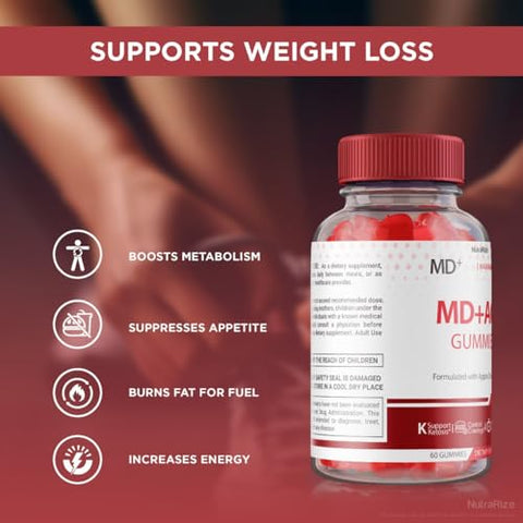 NutraRize - MD ACV Gummies – Gomas de Vinagre de Maçã MD, Gomas de Vinagre de Maçã MD e ACV para Perda de Peso Avançada, Suplemento de Força Máxima, Gomas de Vinagre de Maçã MD, Avaliações de MD Plus ACV (60 Gomas)