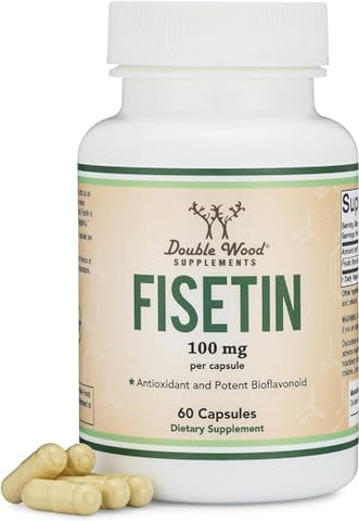 Double Wood Supplements - Fisetin 100mg – Suplemento de Flavonóis Bioativos, 60 Cápsulas (Suplemento de Polifenóis Bioflavonoides Similar a Apigenina, Luteolina e Quercetina) Suporte Anti-Envelhecimento Senolítico por Double