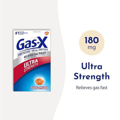 Ultra Strength Alívio de Gases em Cápsulas Softgels com Simeticona 180 mg para Alívio de Inchaço – 50 Unidades - Gas-X