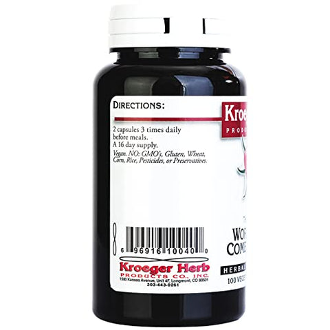 Kroeger Herb Products - Kroeger Herbs – Desintoxicação com Erva-de-Absinto, Noz Preta, Cravo, Quássia – Cápsulas de Erva-de-Absinto, Livre de Transgênicos, Sem Glúten, Sem Conservantes ou Preenchedores – 200g