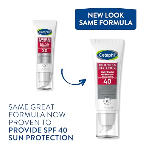 Cetaphil - CETAPHIL Hidratante Facial Diário com FPS 40, 50 ml, Protetor Solar de Amplo Espectro, Tonalidade Neutra, para Pele com Vermelhidão