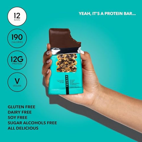 Barra de Proteína Vegana, Sabor Cookie Dough, Sem Glúten, Proteína à Base de Plantas, Sem Laticínios, Não Transgênico, Sem Soja, Sem Álcoois Açucarados, 12g de Proteína, 13g de Fibra, 23g de Carboidratos, Saudável e Delicioso - TRUBAR