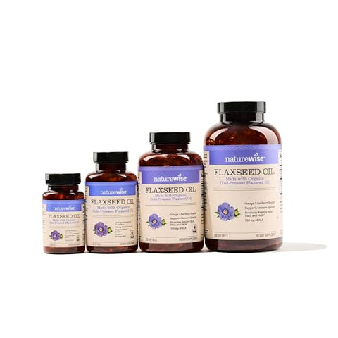 Óleo de Linhaça NatureWise 1200 mg, Ômega 3 Livre de Peixe com 720mg de ALA, Ômega 3 6 9, Suporte para a Saúde do Coração – Feito com Óleo Orgânico e Extraído a Frio, Não-OGM – 120 cápsulas