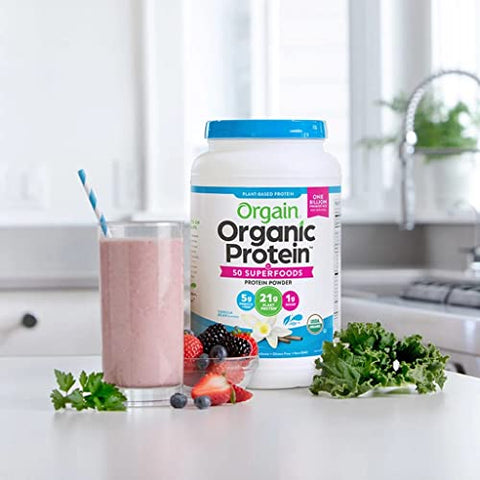 Proteína em Pó à Base de Plantas Orgânica, Vegana, Não-OGM, Sem Glúten, 1 Unidade, Embalagem Pode Variar (Baunilha, 1,24 kg) - Orgain