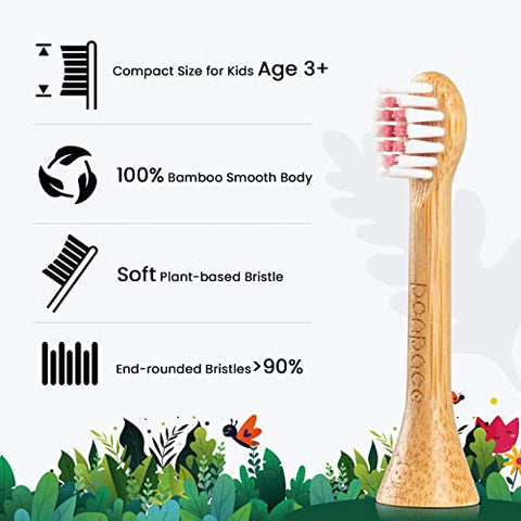 ponpace - Cabeças de reposição de escova de dentes elétrica de bambu para crianças 3 unidades, com cerdas à base de plantas, compatíveis com Philips Sonicare para crianças