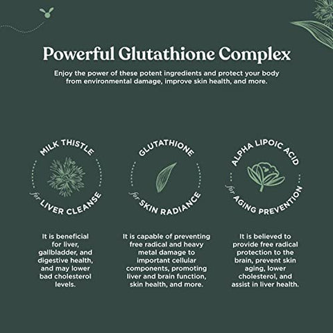Nature Bound - Suplemento de Glutationa Pura 500 mg GSH – Cápsulas Vegetais de 30 Unidades para Clareamento Natural da Pele com Extrato de Cardo Mariano Silimarina, Saúde do Fígado, Ácido Alfa Lipóico e Aminoácidos