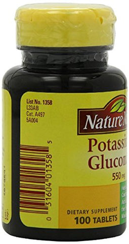 Potassium Gluconate 550mg – 100 Comprimidos (Pacote com 5) – Comprimidos de Potássio para uma Vida Saudável - Nature Made