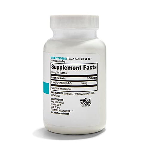 N-Acetyl L-Cysteine 500 MG, 100 Comprimidos – Aumente sua saúde com este poderoso antioxidante - 365 by Whole Foods Market