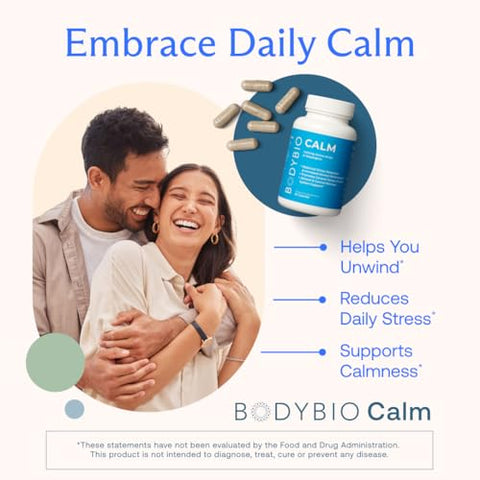 Calm – Suplemento para Alívio do Estresse 60 Cápsulas | Impulsionador de Humor | Rhodiola Taurina | Suporte ao Sistema Nervoso Central | Aminoácidos Calmantes - BodyBio