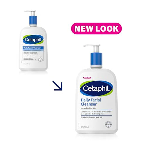 Face Wash 20 oz – Limpeza Facial Diária para Pele Sensível, Mista a Oleosa, Espuma Suave, Livre de Sabão, Hipoalergênico - Cetaphil