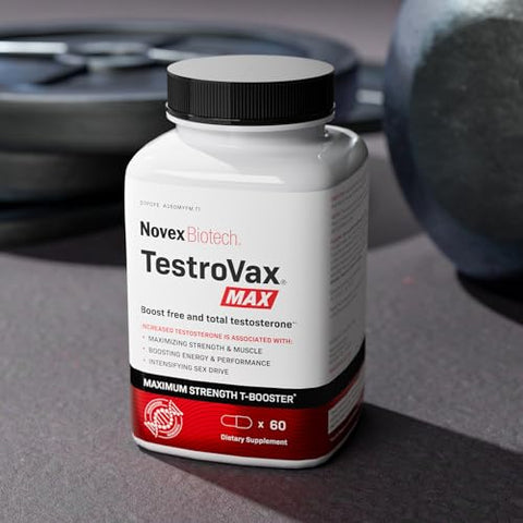 TestroVax MAX – Multivitamínico Diário de Testosterona – Suplementos Alimentares para Aumentar a Testosterona e Ganhar Força, 60 Cápsulas, Fornecimento de 30 Dias - Novex Biotech