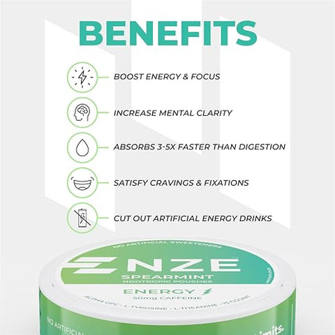 Caffeine Nootropic Pouches (Spearmint) – Energéticos com 50mg de Cafeína, Alpha GPC e L-Tyrosine | NZE Caffeine Nootropic Pouches (Spearmint) – Energéticos com 50mg de Cafeína, Alpha GPC e L-Tyrosine - NZE