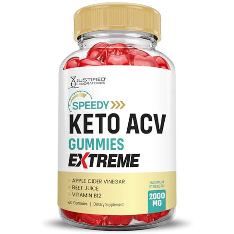 Justified Laboratories - (2 Pacotes) Gomas Speedy Keto ACV Extreme 2000MG Fórmula Avançada de Gomas Speedy Keto Vinagre de Maçã com Romã e Beterraba em Pó B12 Vegano Não GMO 60 Gomas