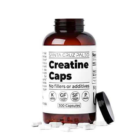 Santa Cruz Paleo - Santa Cruz Cápsulas de Creatina Paleo, Suporte ao Crescimento Muscular, Sem Glúten, Keto, Sem Açúcar, Paleo, Sem Preenchedores ou Aditivos, Comprimidos de Monoidrato de Creatina 2500mg por Porção, 100