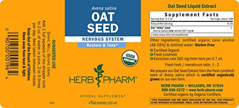 Extrato Líquido de Semente de Aveia Orgânica Certificada para Suporte ao Sistema Nervoso – 120 ml - Herb Pharm
